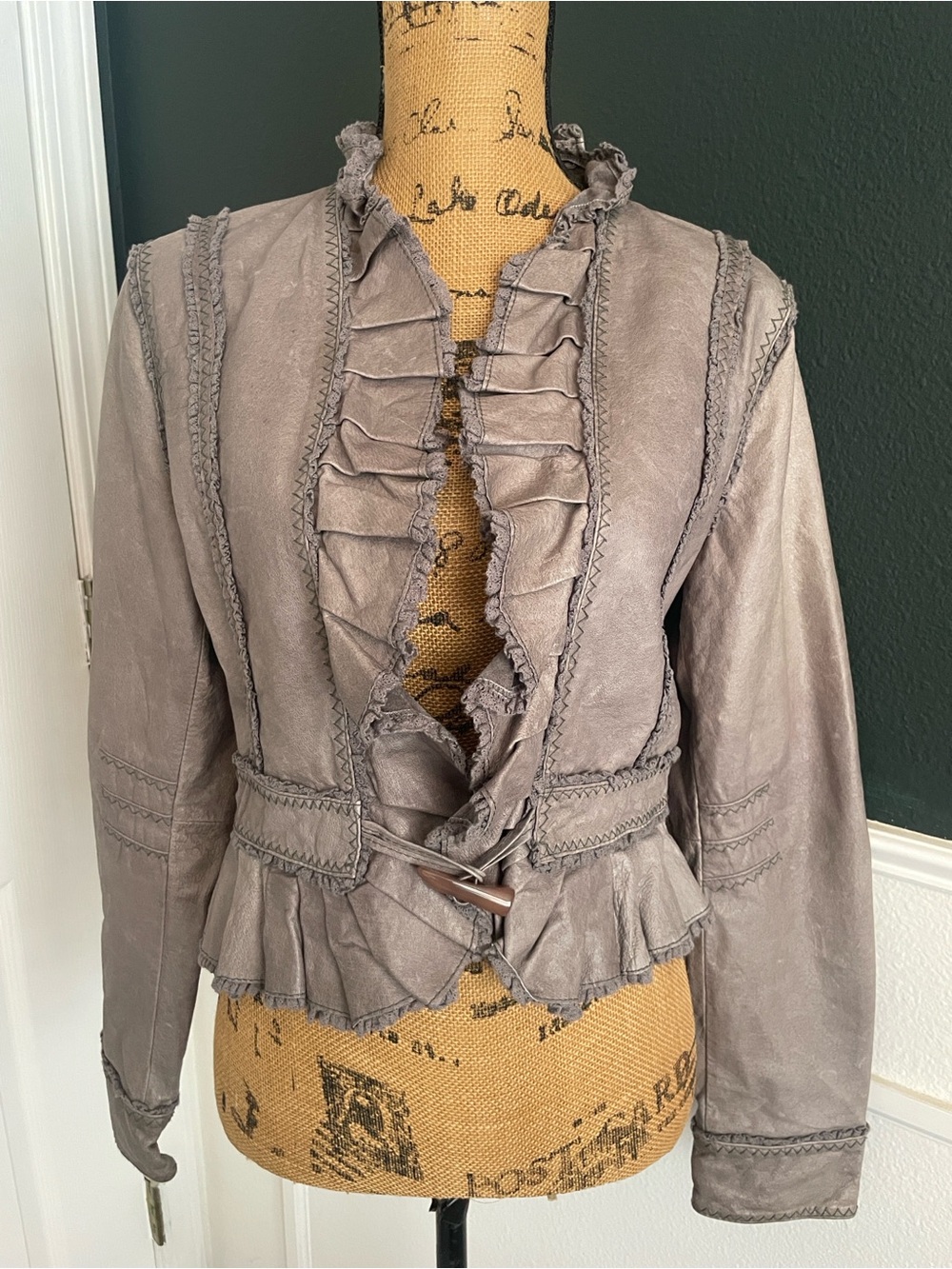 Moda International Gray Ruffled Leather Jacket - Picture 9 of 10